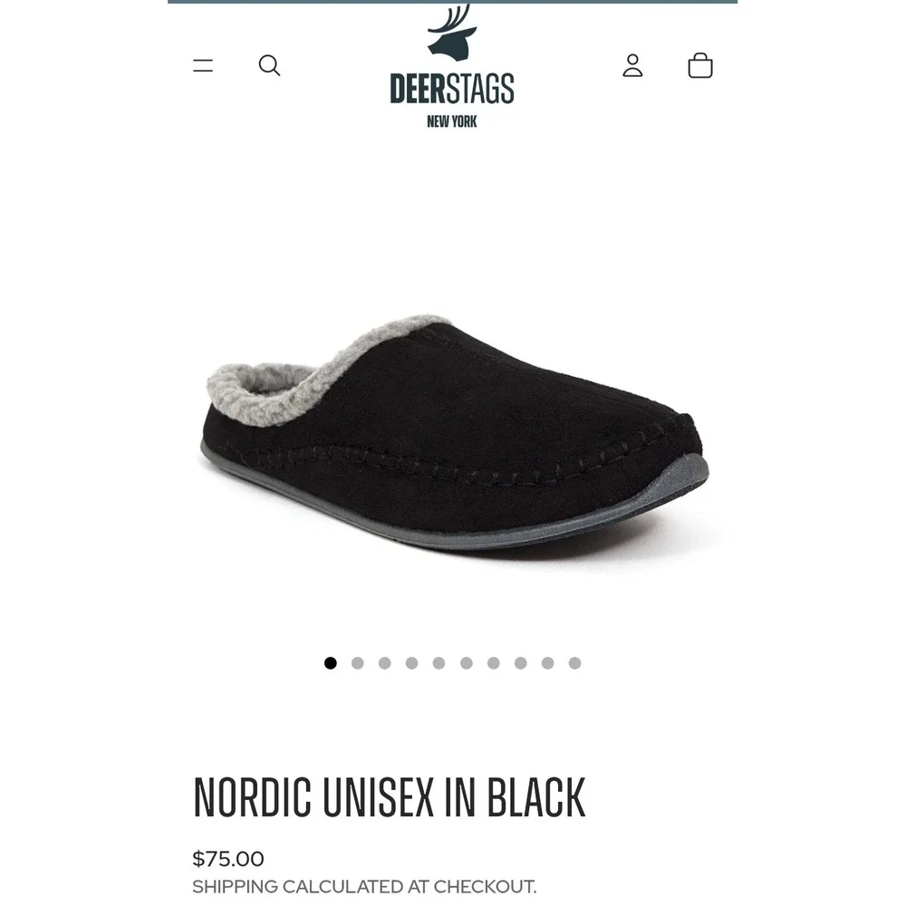 Deer Stags Nordic Slipperooz Black‎ Microsuede Faux Fur Slippers Mens 11 Unisex